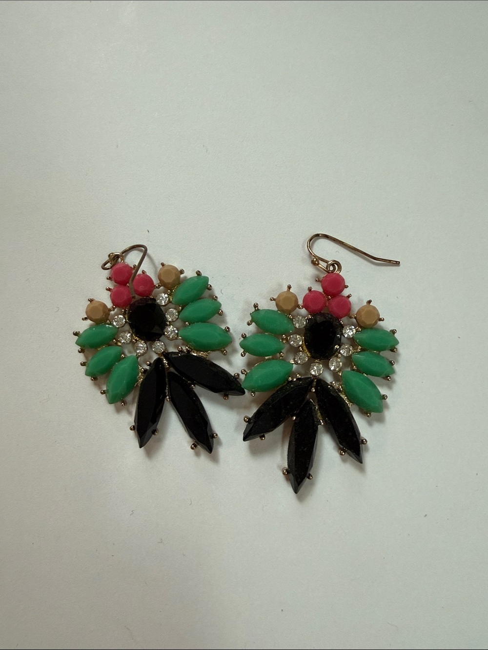 Francesca's Collections Black, Green & Pink Floral Crystal Drop Earrings